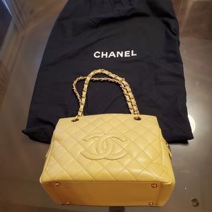 CHANEL Petite Yellow Caviar Shopping Tote Timeless Handbag